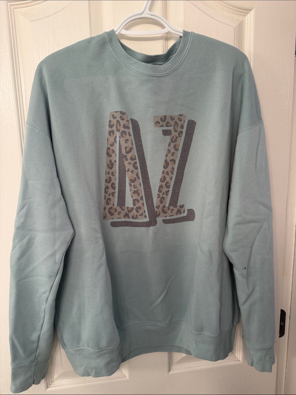 Bella Canvas Sage Green Crewneck Sweatshirt with Leopard Print Graphic